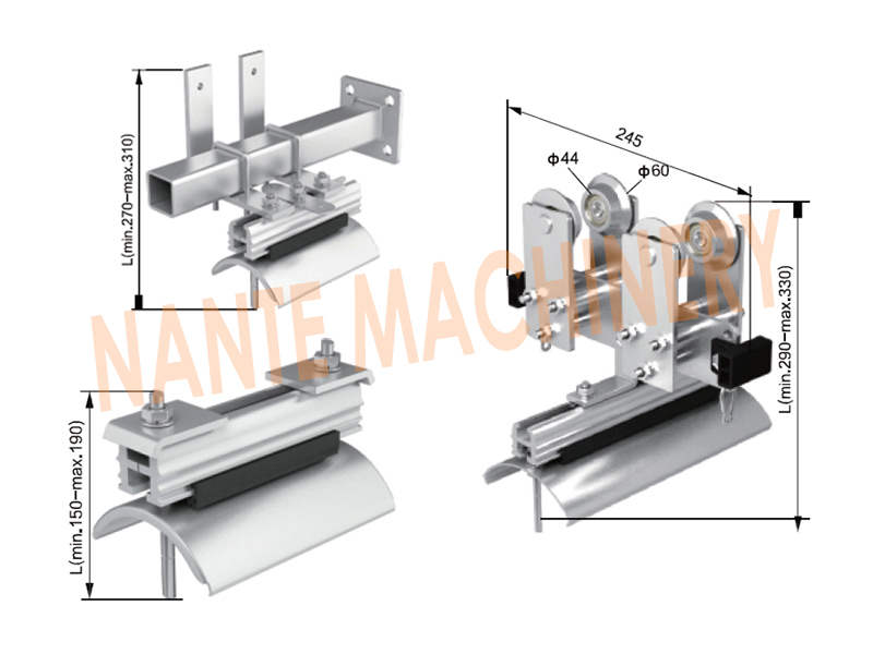 Galvanized Steel I-Beam Trolleys At Speed 300 m/min With Ball Bearing C Rail Festoon System
