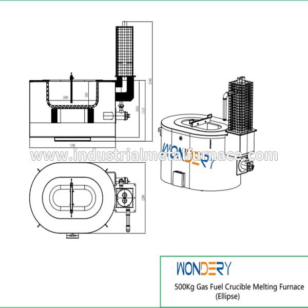 Oval Crucible 300 500 800 1000 kg Gas Industrial Metal Melting Furnace with Recuperator