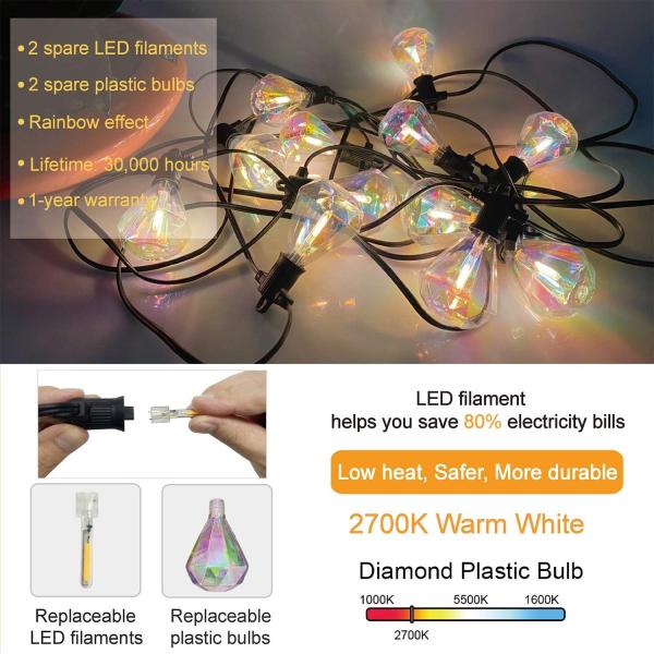 Waterproof IP65 50Ft Outdoor Bulb String Lights With 25Pcs E12 Sockets