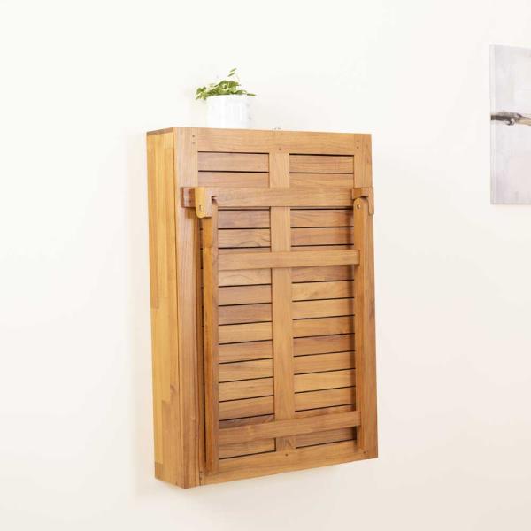 Retro 3-Layer Teak Solid Wood Drop Leaf Folding Multifunctional Wall Table