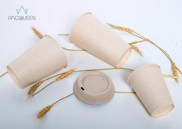 Quality Natural Color Sugarcane Compostable Paper Cups with PLA / Bagasse Pulp Lids for sale