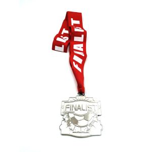 Red Ribbon Custom Metal Medals And Awards with national flags