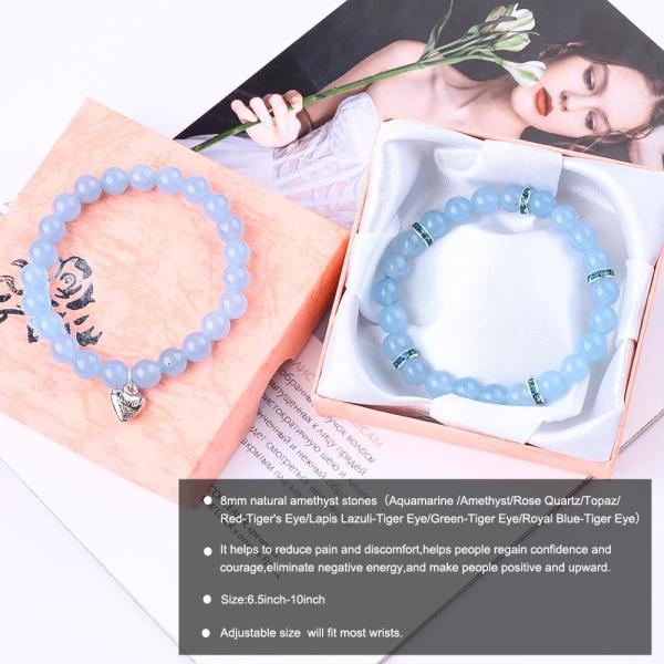 8mm Amethyst Blue Aquamarine Gemstone Bracelets Crystal Healing