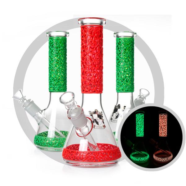 Luminous Coil UV Glass Beaker Bong For Smoking Hookah With ice Catcher Cool Water Pipes