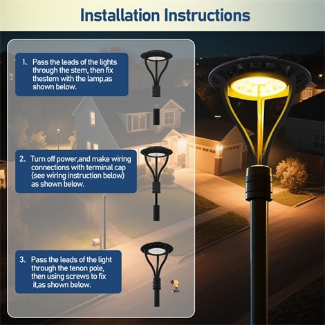 ETL Outdoor Parking Area Yard LED Post Top Light Us Stock IP65 Aluminum Steel Pole 30W 40W 60W 90W LED Garden Light