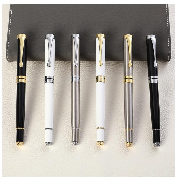 Custom Logo Printing Black White Slim Metal Ball Point Pen for Customized Color Gift