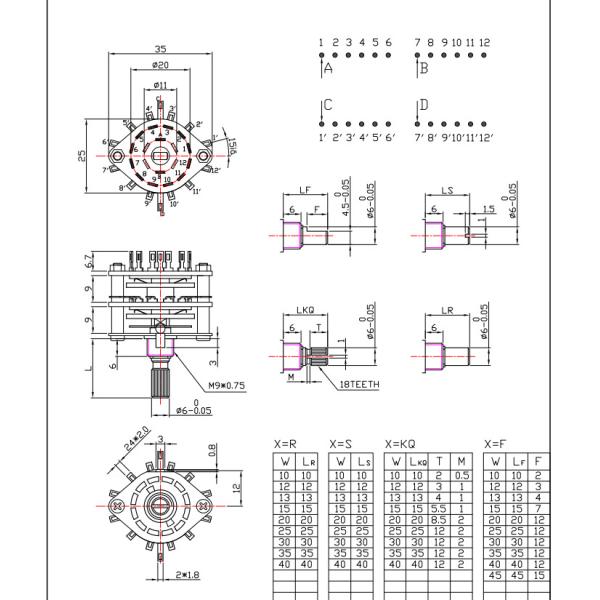 Diameter 29mm 12 Position Rotary Switch 0.3A