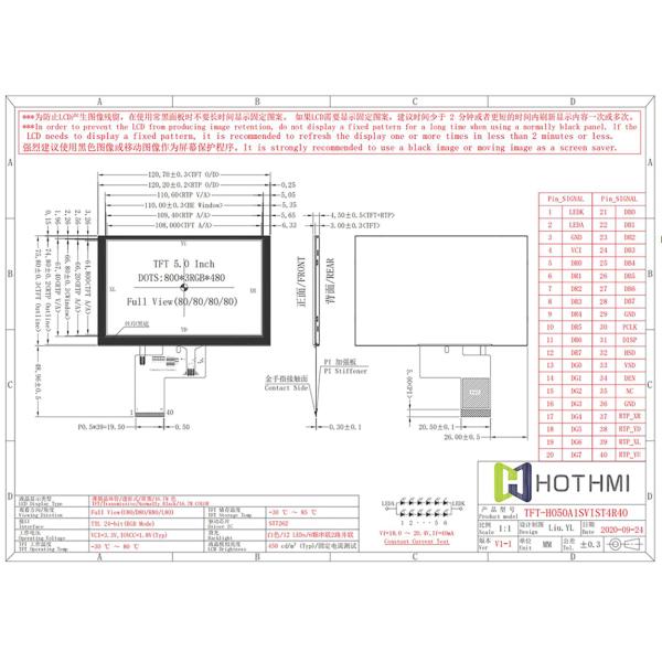 5 Inch Resistive Touchscreen TFT LCD With 800x480 Resolution