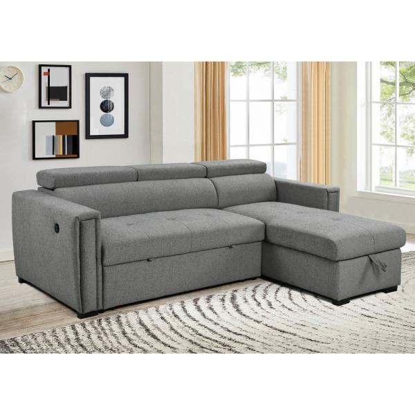 Quality L-Shaped Reversible Sectional Sleeper Sofa with Pull-Out Bed and Storage and USB Charging Ports, Metal Gray Chenille for sale