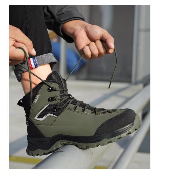 Brown / Green / Black OEM Security Work Boots Microfiber Leather Steel Toe Kevlar Midsole Work Shoes Rubber Sole