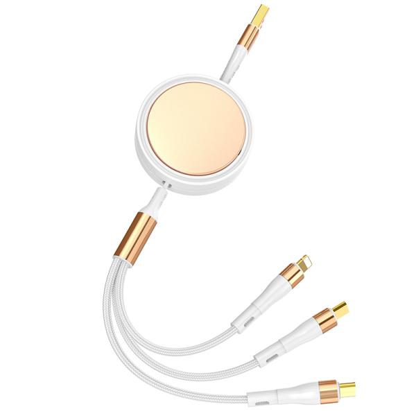 Customizable 3 In 1 Data Cable For Mobile Phone Charging 1.38M 5V 4A TPE with ABS with aluminum alloy USB Cable black