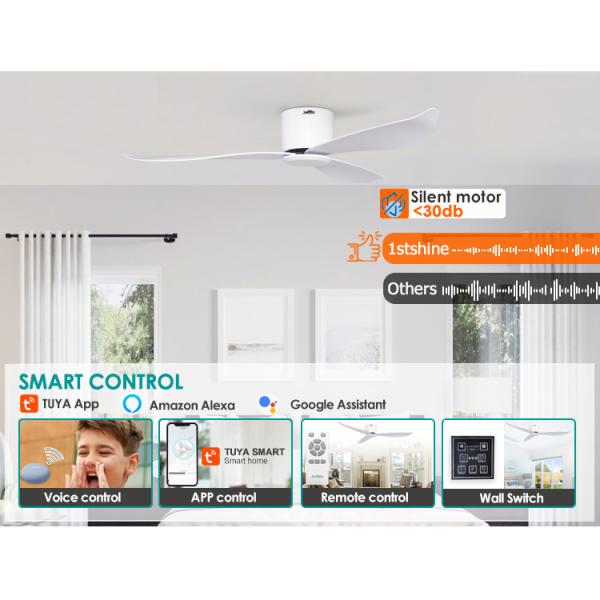 White Modern Flush Mount Ceiling Fan , DC Motor Kitchen Fan Light