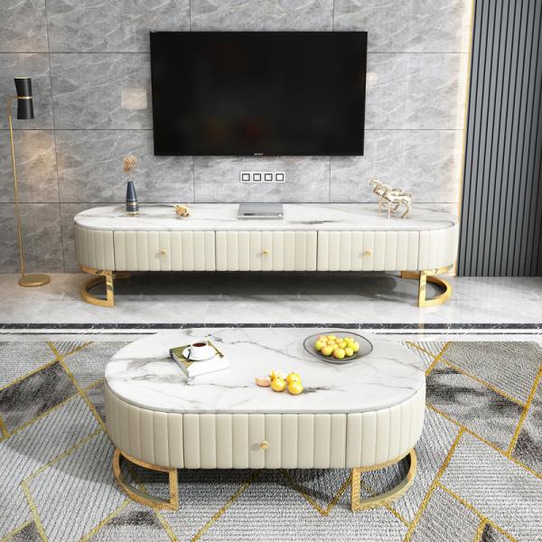 Quality Modern Stainless Steel Marble Oval Coffee Tea Table With Drawers for sale