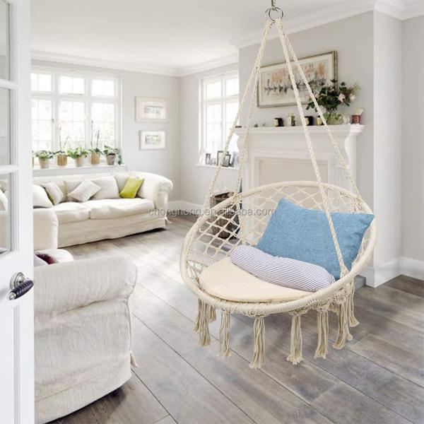 Round Hanging Hammock Outdoor Garden Cotton Rope Macrame Fringe Patio Swing Hammock Chair Pet Hammock