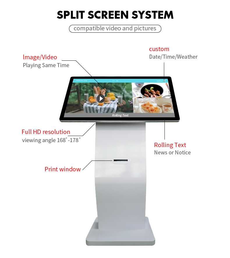 250cd/M2 AIO 10 Points PCAP Touch Screen Kiosk With Thermal Printer