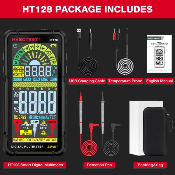 HT128 Digital Multimeter 6000 Counts Smart Measurement Auto-Ranging Voltmeter Tester AC/DC Capactiance Measures