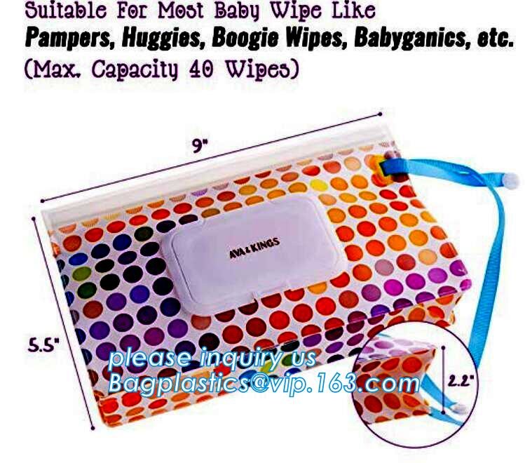 Reusable custom EVA wet wipe pouch, zipper baby wet wipe tissue bag, Portable EVA Custom wet tissue packaging bag with p