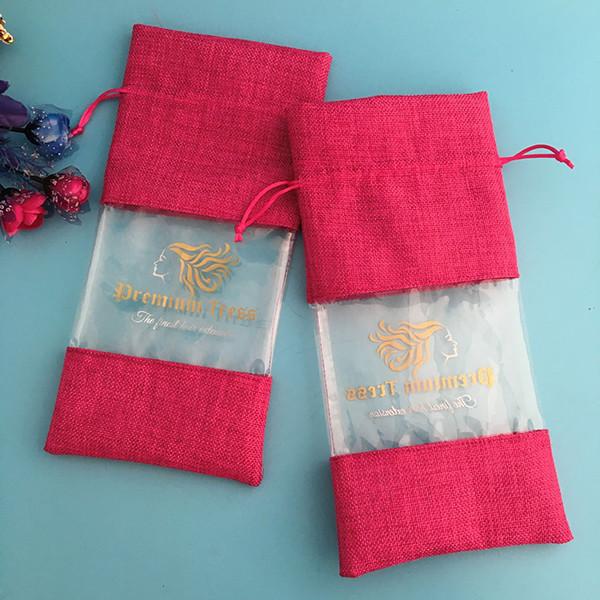 Quality Hair Packing Drawstring Pvc Window Custom Printed Jute Bags for sale