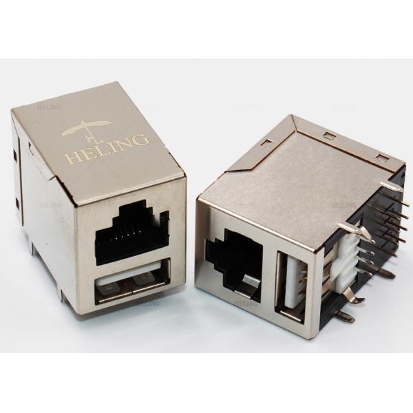 8P8C Female Right Angle RJ45 Connector Magnetic With G / Y LED Pipes