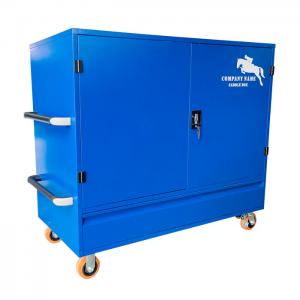 China Lockable Large Metal Blue Horse Equipment Saddle Tack Box With 2 Saddle Holders wholesale
