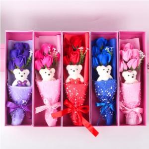 China Gift Box 5 Soap Rose Bouquet Bear Gift Promotion Valentine's Day Gift wholesale