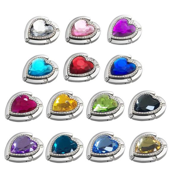 Crystal Alloy Foldable Handbag Hook Heart Shape Bag Table Hanger Hook