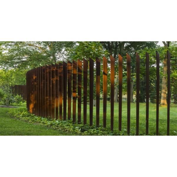 Outside Rusty Metal Blades Corten Steel Picket Fence For Garden Security