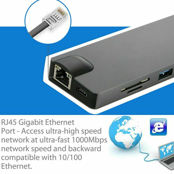 8-In-1 USB C Hub Type-C Type C 3.1 To 4K HDMI HDTV RJ45 Lan Ethernet PD USB3.0 Adapter Hub