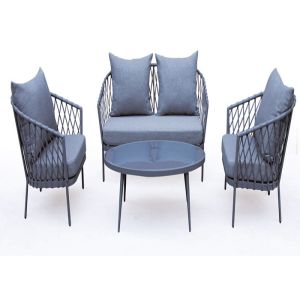 China All Steel Webbing Rope Terrace 4pcs Conversation Chair Sets on sale