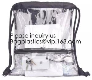 Clear Drawstring PVC Drawstring Backpack With Mesh Side Pockets For School, Music Festivals, Sporting Events, Gyms