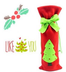 Christmas Decoratived Red Fleece Wine Bottle Cover