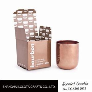 Scented soy wax candle in rose gold metal jar with rose gold folding box