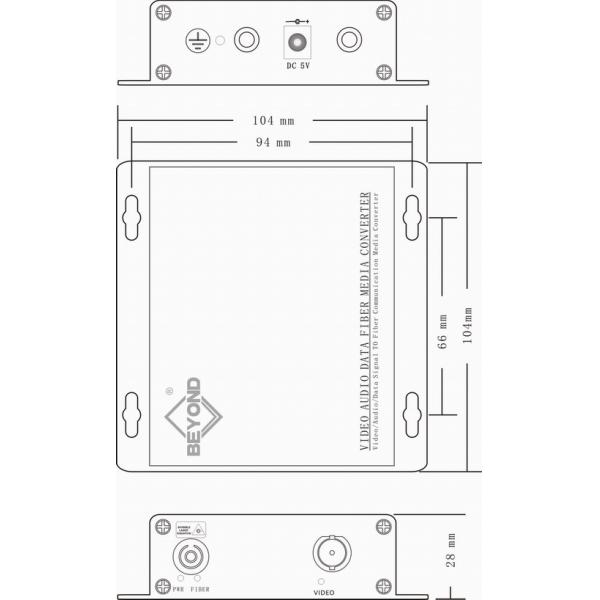 1ch Video+1ch Stereo Audio(RCA) To Fiber Optic Dimensions