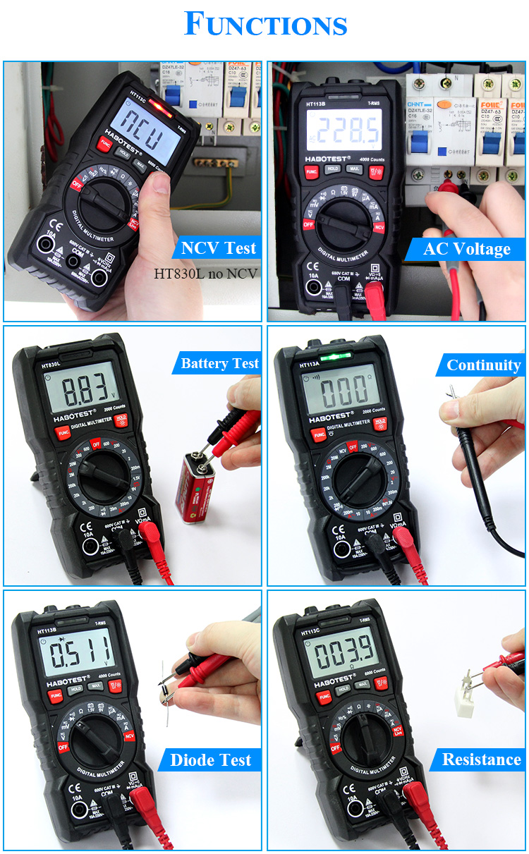 600V LCD Display Digital Multimeter With Capacitance Frequency Temperature NCV Function