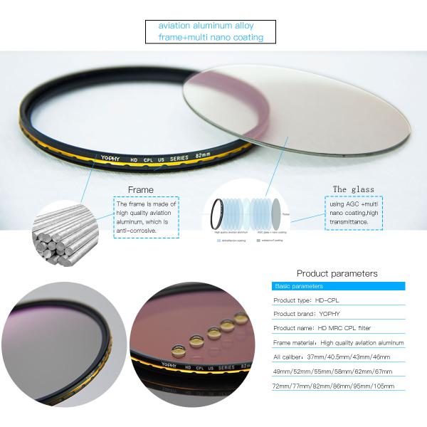 Black AGC Optical Glass CPL Polarizer Filter Simple Stylish With Circle Shape