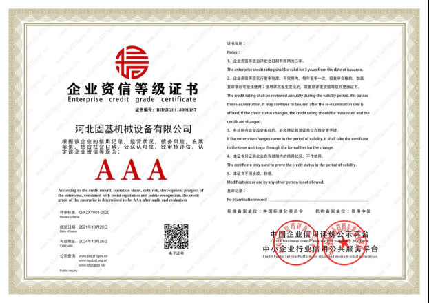 Hebei Guji Machinery Equipment Co., Ltd Certifications