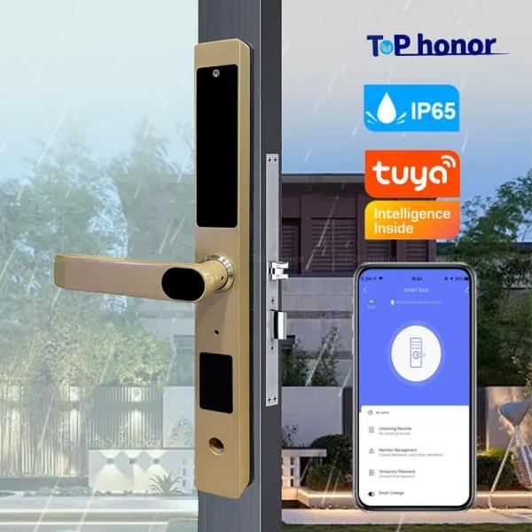 Quality Gold Bridge Cut Tuya App Door Lock Remote Control Fingerprint Code Card Key Lock for sale