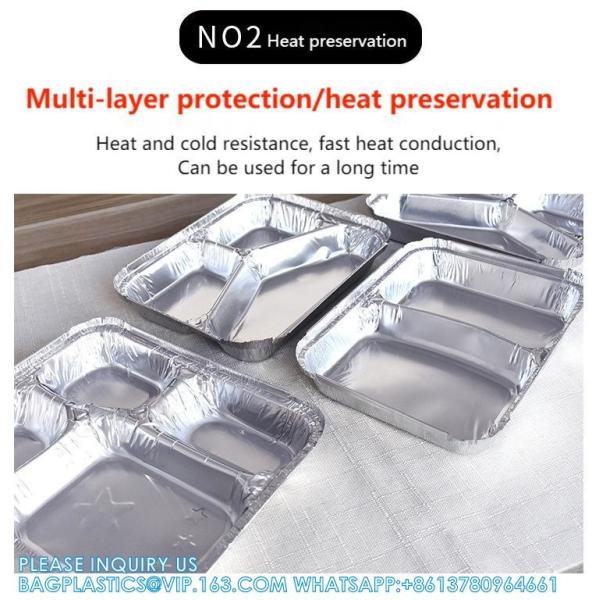 3 Compartment Aluminium Foil Food Container With Clear Dome Lid Custom Alu Foil Containers Disposable Tableware