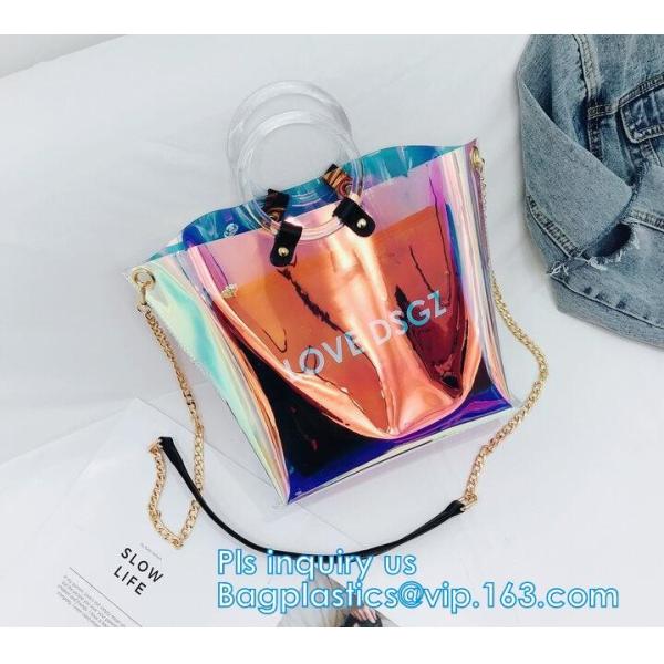 Promotional fashion soft pvc tote beach bag pvc handbag, handbag min min handbag for kids, Zipper Pocket Clear Beach Han