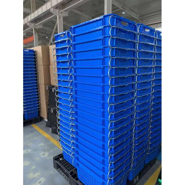 Fruit Vegetable Basket Plastic Storage Crate Mesh Turnover Plastic Nestable Basket Metal Handle