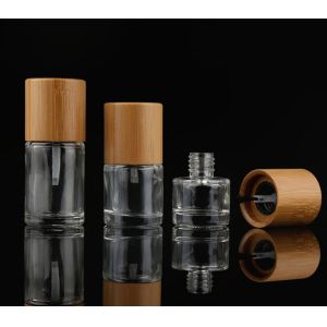 China High Quality Nail Polish Bottle Bamboo Cap Glass Cosmetic Containers wholesale
