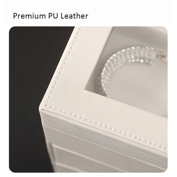 Green PU Leather 3 Layer Jewelry Box with Glass Lid for Large Desktop Storage