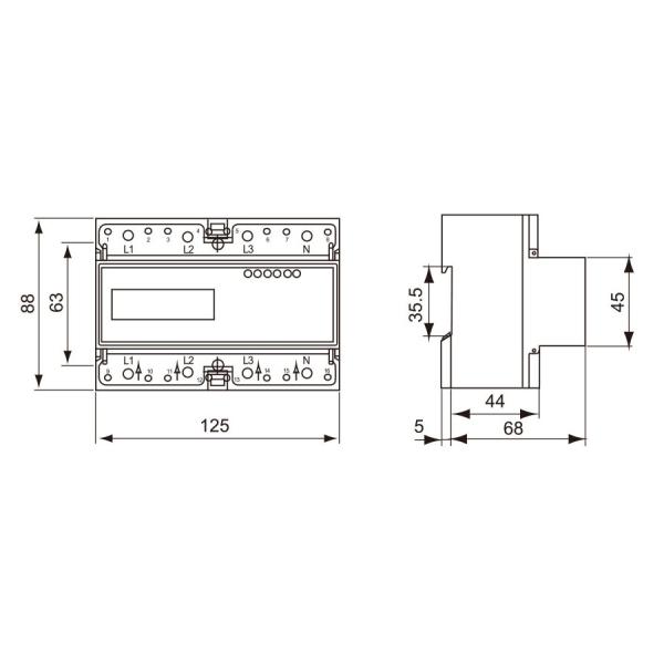 DTS558 Smart Three Phase LCD Modbus Multil-rated Bidirectional Din Rail Smart Energy Meter