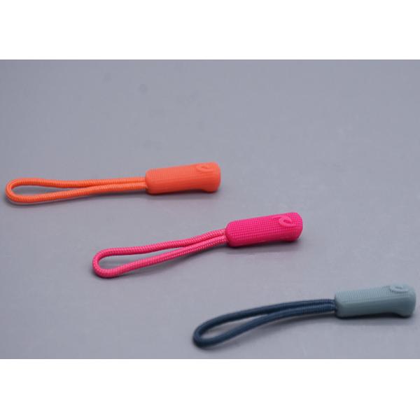 3D Embossed Plastic Zipper Puller With Polyester String For Garments