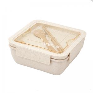 China Rectangle Bento Box Lunch Container Plastic Wheat Straw With Cutlery on sale