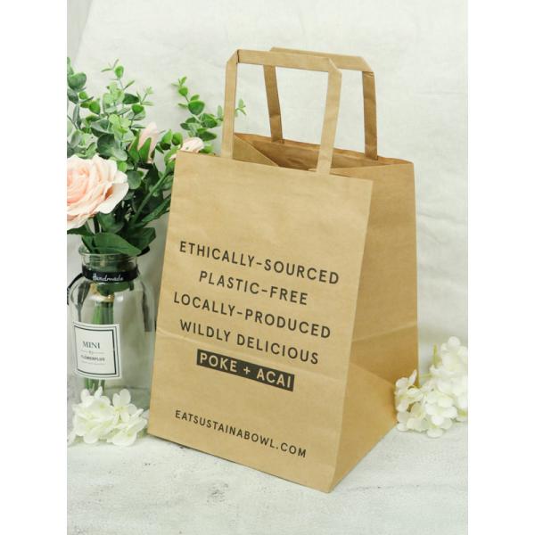 Printing Colored Logo Brown Kraft Paper Bag Paper Handles For Restaurant Takeaway
