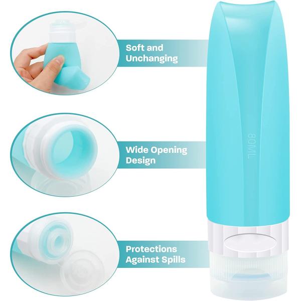 Food Grade Silicone Refillable Bottle Travel Set 80ml With Leak Proof Lid