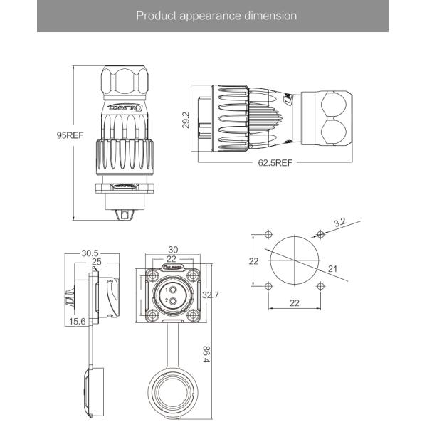Cnlinko 1 / 4 Bayonet Connect Metal Shell IP68 Waterproof Connector 20A 3 Pin Plug Socket
