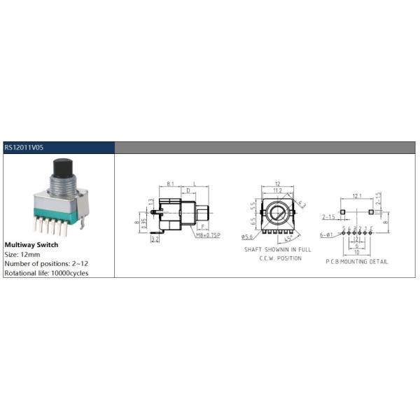 12mm Self Reset RS12 Rotary Route Switch for Speed Control Long Lasting Structure
