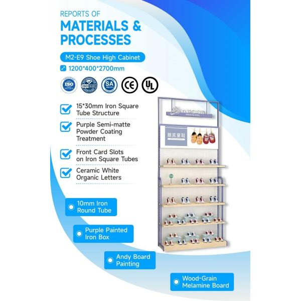 M2-E9 Children's Clothing Retail Store Shoe Cabinet with Porcelain White Acrylic Letters and Adjustable Shelves